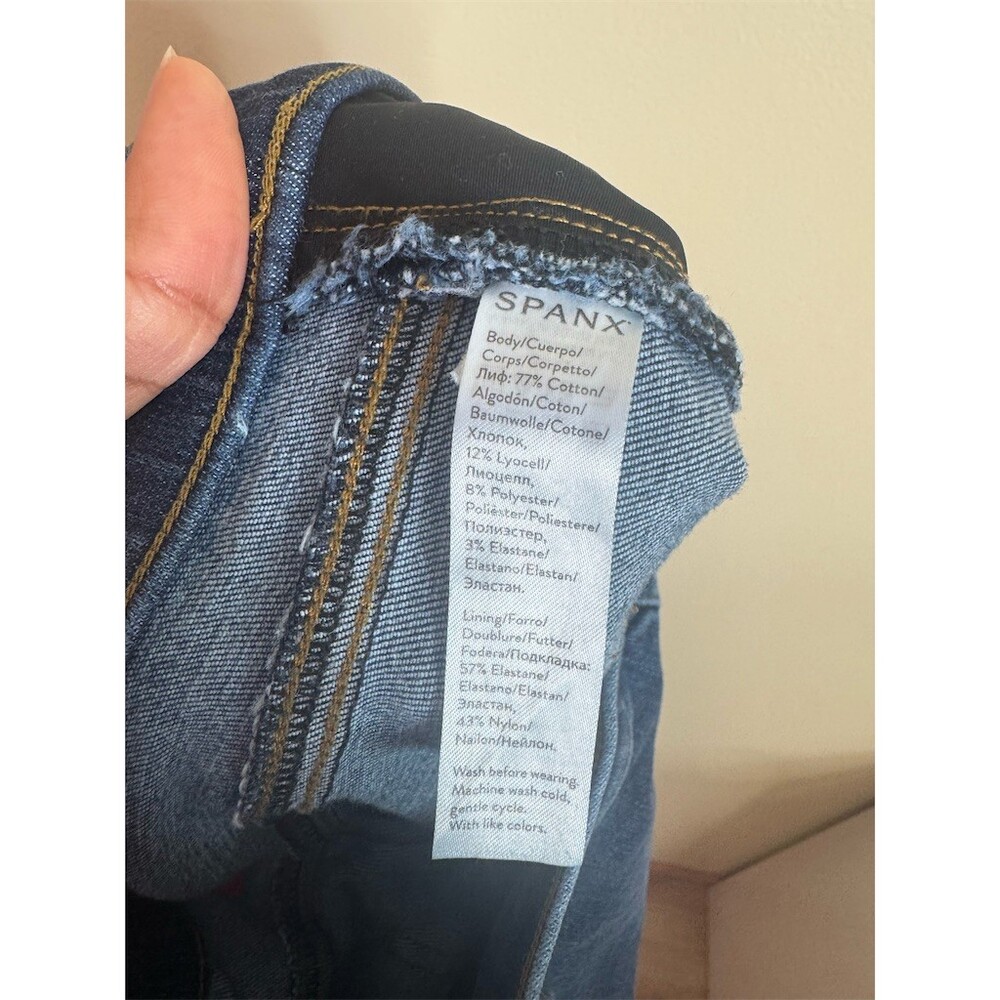SPANX Jeans Womens Size L Blue Medium Wash Distressed High Rise Skinny - Picture 6 of 6